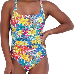 NWT Caribbean Joe Paradise Multi Standard Shirred One Piece Swimsuit in Size 14
